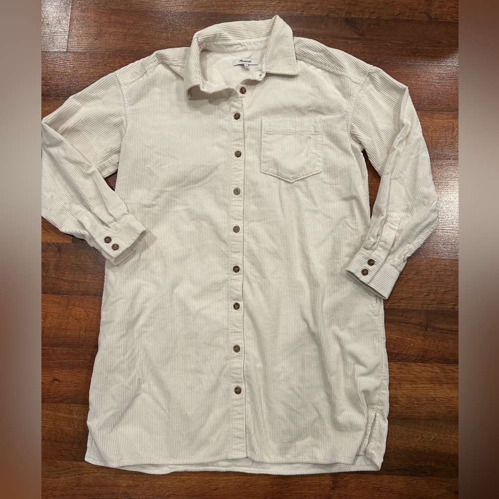 Madewell Cream Corduroy Shirt Dress